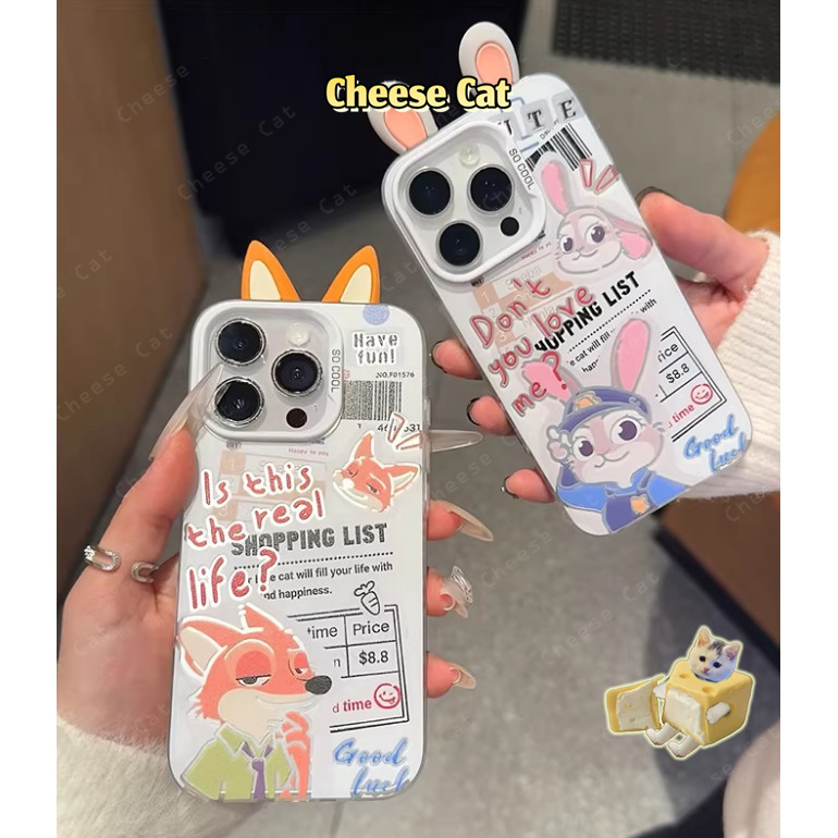 Zootopi tai 3D Ốp điện thoại hình đôi thỏ Bunny Fox cho iPhone 14 15 11 12 13 16 17 Pro Max 16E Xs Max 7Plus