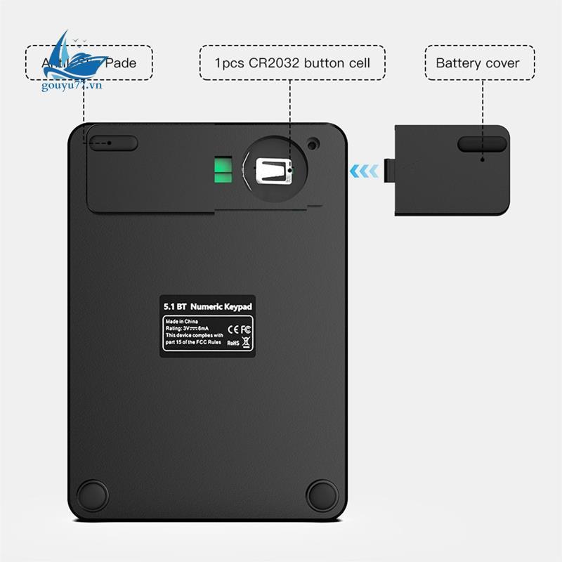 [gouyu77.vn] 19 Phím Bàn Phím Số Không Dây Bluetooth Đa Năng Bàn Phím Kỹ Thuật Số Mini Numpad Cho Đồ Dùng Kế Toán PC