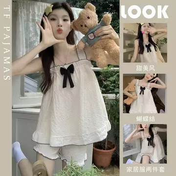 Bộ Đồ Ngủ Nữ Bộ Đồ Ngủ Nữ Mùa Hè Sling Bộ Đồ Ngủ Bộ Sling Quần Short Phong Cách Ren Bộ Đồ Ngủ Nữ Bong Bóng Cotton Loungewear GS3M