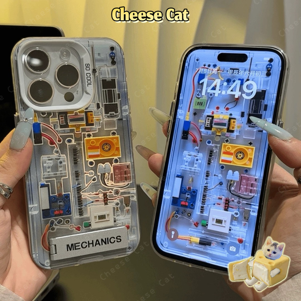 Ốp bảng mạch sáng tạo cho iPhone 15 14 12 11 16 17 Pro Max 16E Xs Max XR 7Plus Vỏ có giá đỡ kim loại