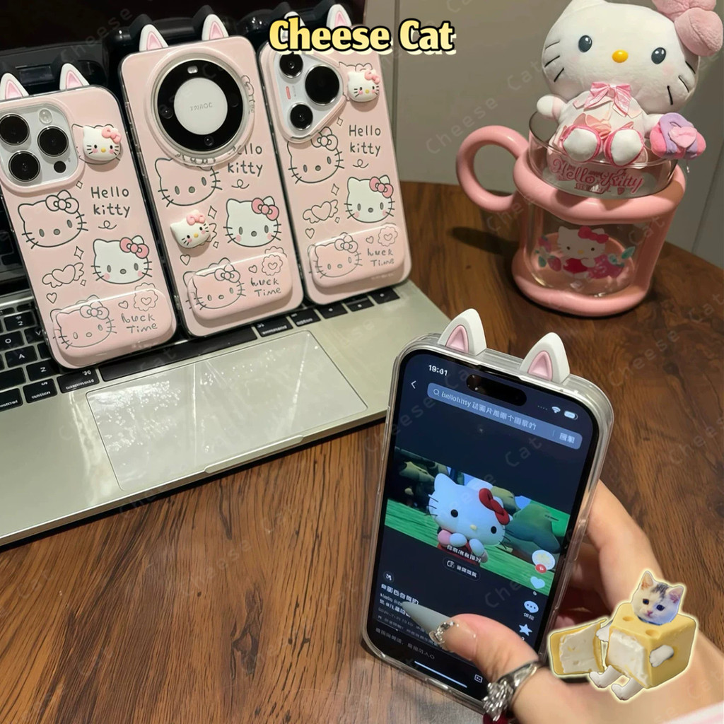 Gương Giá Đỡ Điện Thoại Tai Mèo 3D Kitty Dành Cho iPhone Xs XR 11 12 13 14 15 16 17 Pro Max 16E 7Plus