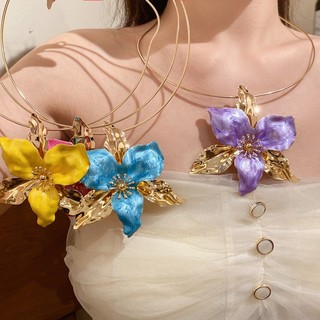 Đôi khuyên cổ điển vintage hoa nhỏ màu đỏ và tím