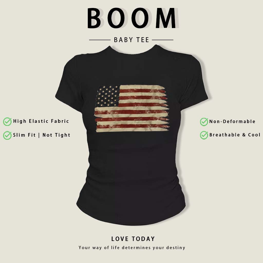 BOOM Áo Baby Tee Nữ Cotton Ôm Body-Áo Thun Ngắn Tay Y2K In Hình PhongCách Mùa Hè, Cổ Tròn Hàng Đầucách hàn quốc phongW54