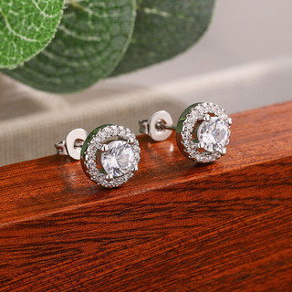 Châu Âu Mỹ ins Phong Cách Mới Tròn 1 Carat Zircon Bông Tai Cặp Đôi