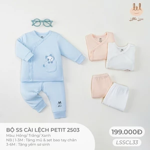 Bộ sơ sinh cài lệch Vải petit { Siêu mềm, mát, mịn, co dãn} Lil Little Love (LSSCL33) TẶNG KÈM MŨ BAO CHÂN, TAY HOẶC Yếm