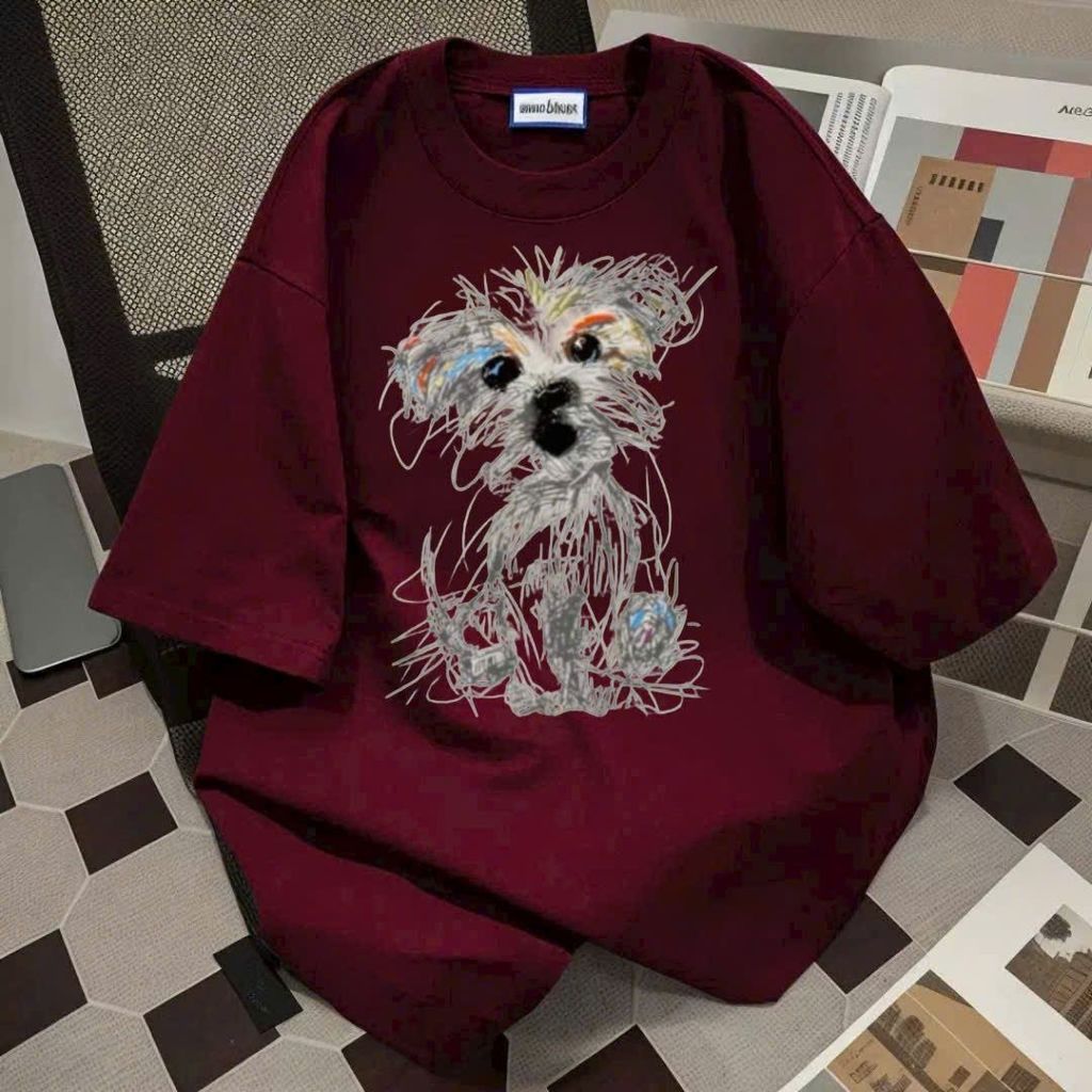 Áo phông unisex tay lỡ cotton su mát đa dạng Hình Chó xù dễ thương