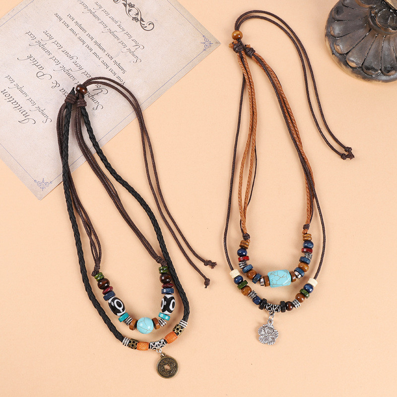 Dây chuyền xương đòn retro với thiết kế handmade và phong cách dân tộc hai lớp spike mặt dây