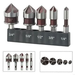Bộ mũi khoan chìm MARBLEM 5 CÁI, 1 / 4 3 / 8 1 / 2 5 / 8 3 / 4inch Kim loại Countersunk Bits, Nhựa chuôi lục giác đa kích thước chuyên nghiệp