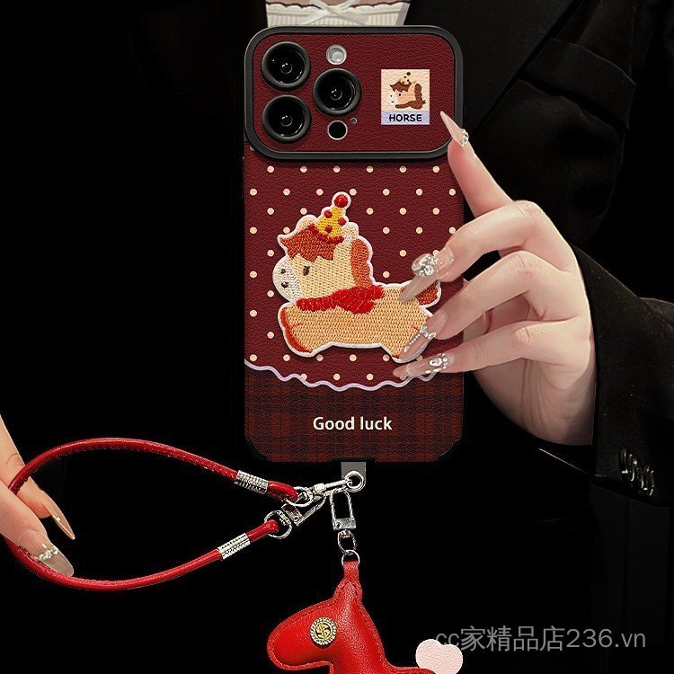 Dây buộc Pony sang trọng chấm bi Thích hợp cho iPhone17 Vỏ điện thoại năm mới mate80promax Silicone 16 Nữ chống sốc