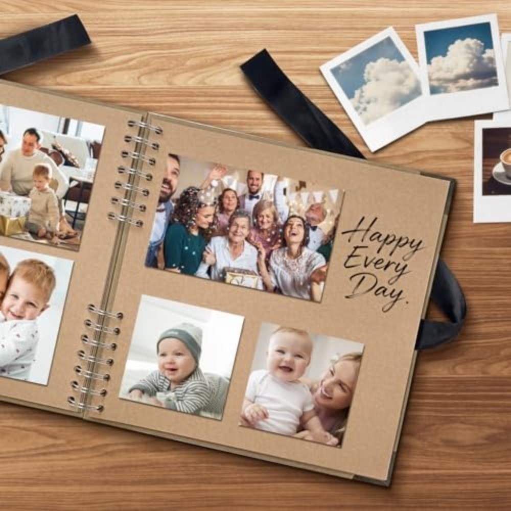 Album Sổ Lưu Niệm SMILE, Album Ảnh 8x8 inch 40 Trang, Giấy Kraft Lay-Flat Thiết Kế Album Bìa Cứng Kỷ Niệm Du Lịch