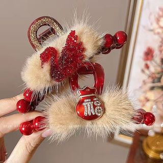 Kẹp tóc cao cấp hình thiên nga đỏ - Phong cách năm mới mùa đông