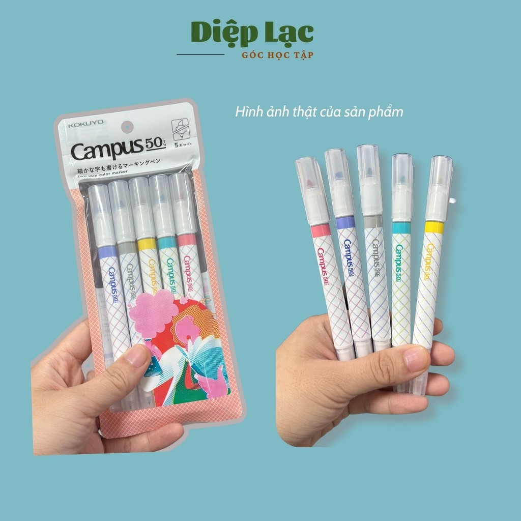 Vỉ 5 chiếc Bút Highlight CAO CẤP NHẬP KHẨU nhớ dòng 2 đầu Campus màu pastel ko lem giấy vpp Diệp lạc