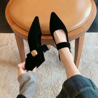 Giày Cao Gót Nữ Mũi Nhọn Gót Dày Có Velcro