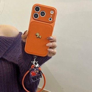 Bảo Vệ Toàn Diện Mạ 3D Ngựa Vàng Da PU Đỏ Làm Giàu Dây Đeo Ốp Điện Thoại Cho iPhone 17Promax 17Pro 13 14 15 16 Pro Max Vỏ Di Động Nữ Chống Sốc