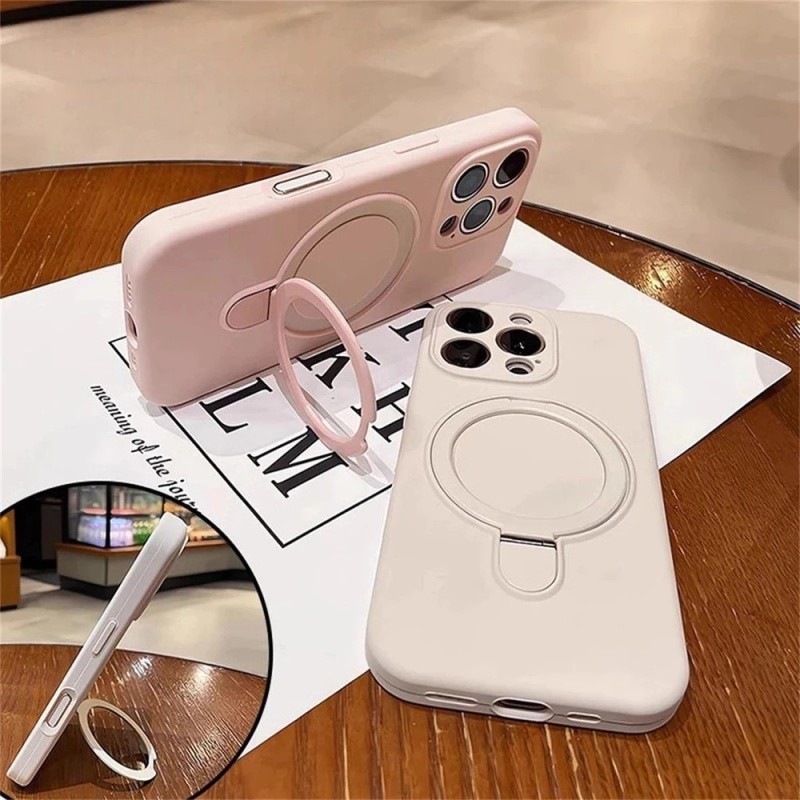 Giá đỡ vòng sang trọng Vỏ silicon lỏng từ tính cho iPhone 17 16 15 14 13 Pro Max Chân đế mềm chống sốc