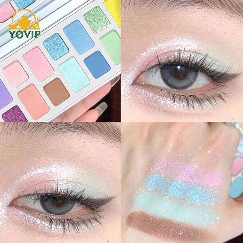 YOVIP DIKALU Bảng Phấn Mắt 16 Màu Trang Điểm Nữ Lâu Dài Ngọc Trai Sáng Bóng Hồng Xanh Xanh Xanh Phấn Mắt Bảng Lấp Lánh VN