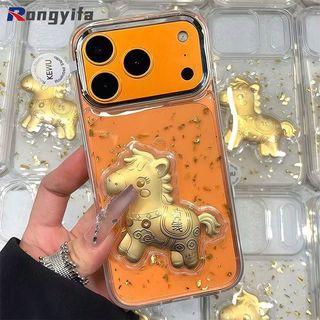 Ốp Điện Thoại Năm Mới Pony Lá Vàng Cho OPPO Reno 15 14 13 12 11 9 Pro 8 5 5K Find X9 X8 Pro X7 X3 Lite Phim Hoạt Hình Dễ Thương Vỏ Ngựa Làm Giàu Khung Kim Loại May Mắn Trong Suốt Mềm Mại