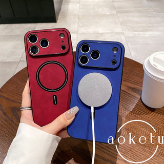 Ốp điện thoại iPhone 17 sạc từ tính bằng da cừu mờ với tất cả các ống kính, ốp điện thoại 16promax, họa tiết da 15pro, ốp bảo vệ chống rơi 14 / 13 / 12 / 11