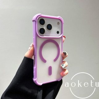 Túi khí bốn góc chống rơi thích hợp cho vỏ điện thoại từ tính Apple 17pro, cảm giác cao cấp iPhone 16 mới, cạnh chống va chạm 15 mờ 14pm, lỗ lớn, 13 vỏ bảo vệ