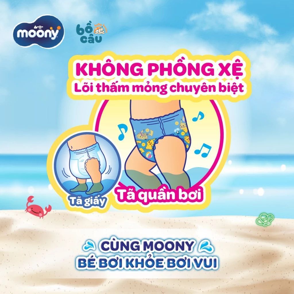 Bỉm bơi cho bé Moony - Nhật Bản, bỉm đi bơi cho bé cao cấp, mặc thoải mái, không nặng tã khi bơi
