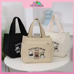 MYPANDA Hoạt Hình Dễ Thương In Họa Tiết Canvas Túi Xách Đa Năng Nhân Viên Văn Phòng Túi Ăn Trưa Túi Tote.