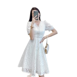 Váy Ren Liền Chữ A Khí Chất Quý Cô, Tôn Dáng, Gầy Chít Eo, Cổ Chữ V, Tay Ngắn , váy Cao Cấp ,Mẫu Mới Mùa Hè Cho Nữ