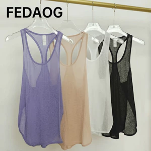 FEDAOG Lưới Che Áo Vest, Chạy Bộ Dài Tập Gym Thể Dục Tập Luyện Thể Thao Quần Áo Tập Yoga, Thời Trang Nhanh Khô Thoáng Khí Rời Top Nữ