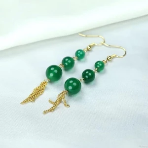 Bông tai hạt tròn mã não Chrysoprase tự nhiên - Phong cách độc đáo và thanh lịch