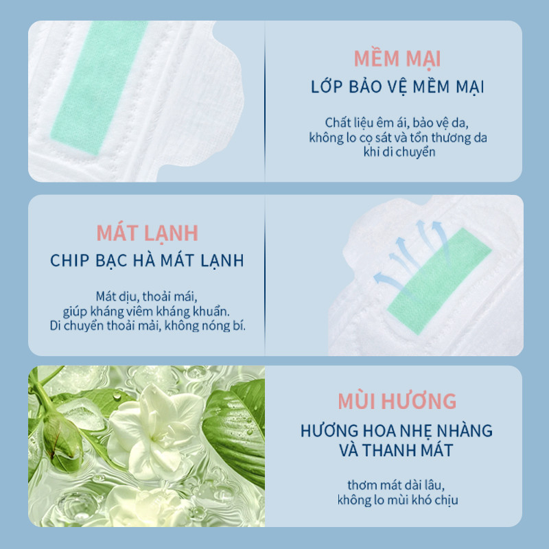 【SevonStory ⑦】Combo 3 gói ban đêm Băng vệ sinh  29cm (7 miếng/gói), tích hợp chip bạc hà mát lạnh dễ chịu. Hương hoa tinh tế, thơm nhẹ ,lưu hương lâu . Chất liệu mềm mại, thấm hút nhanh, chống tràn hiệu quả. Băng vệ sinh tàng hình .
