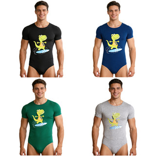Yhong Nam Body Bộ Đồ Ngủ Hoạt Hình Khủng Long In Hình Tay Ngắn Nút Đáy Chân Một Mảnh Leotard Áo liền quần Loungewear Váy Ngủ