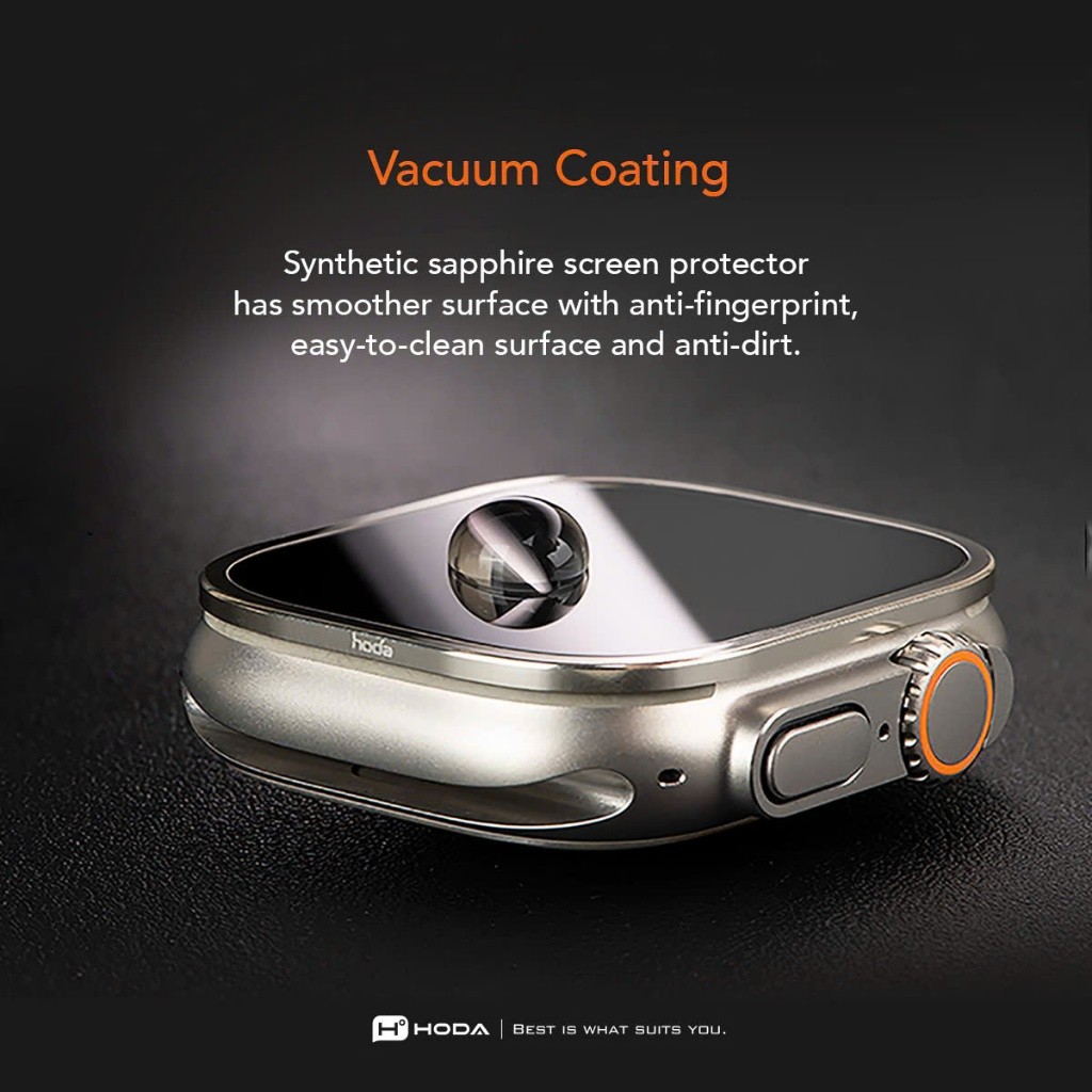 [Chính Hãng] Kính Cường Lực Hoda Sapphire Cho Apple Watch Ultra 1 / 2 / 3 (49mm) - Siêu Cứng, Kèm Khung Viền Titanium