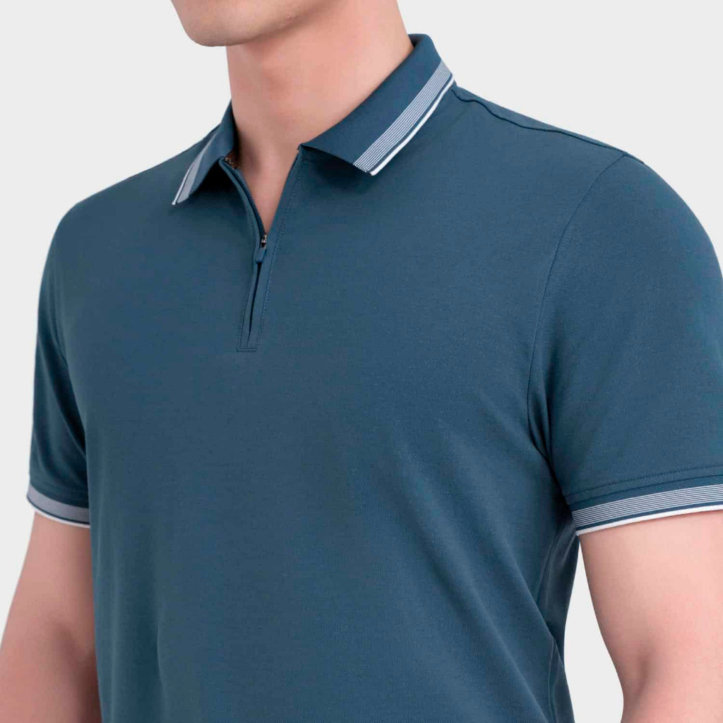 Áo Polo Nam Aristino Xanh Cổ Vịt Organic Cotton Khóa Kéo Sang Trọng Regular Fit APS010EDP01
