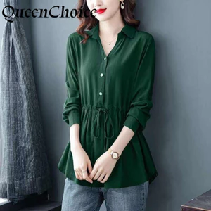 Áo sơ mi nữ cổ chữ V tay dài màu trơn cho công sở - 7 màu