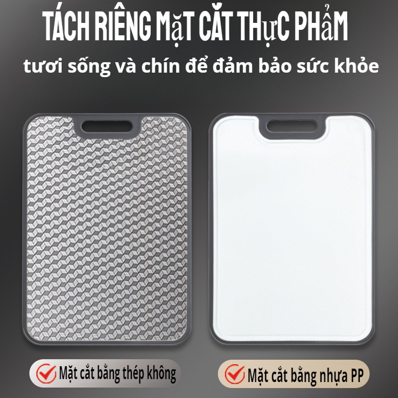 Thớt Kháng Khuẩn 2 Mặt Inox 304 Cao Cấp, Kháng Khuẩn 99%, Chống Nấm Mốc, Khử Mùi, Dễ Vệ Sinh, độ Bền Cao
