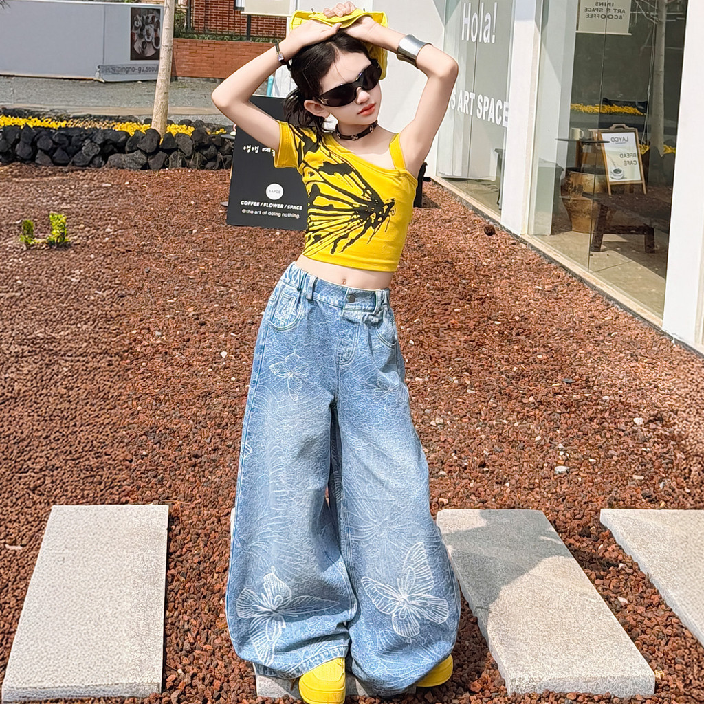 Bé Gái Denim Quần Ống Rộng Mùa Hè Phong Cách Mới Trẻ Em Thời Trang Phiên Bản Hàn Quốc Nơ Họa Tiết Quần Thường Ngày