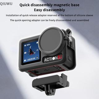 Ốp bảo vệ silicon máy ảnh thể thao QIUWU cho DJI Action 5 Pro Vỏ bảo vệ toàn diện Vỏ bọc ống kính chống trầy xước có dây treo.