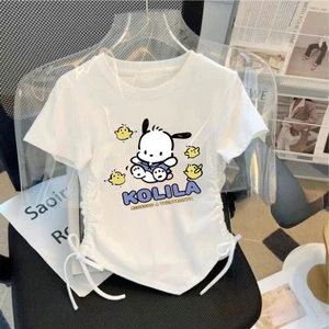 Pacha Họa Tiết Hoạt Hình In Hình Bé Gái Thời Trang Mùa Hè Thiết Kế Dây Rút Tay Ngắn Trẻ Em Top