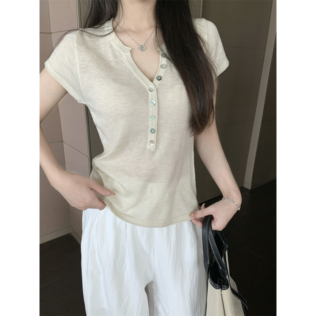 Áo nữ mới mùa hè Quần dệt kim ngắn tay đơn giản đơn giản 260411