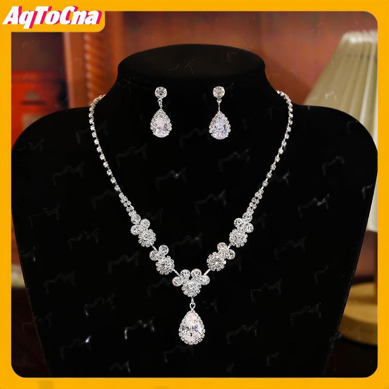 AqToCna Trang Sức Cưới Sang Trọng - Set 3 Món Zircon gồm Vòng Tay và Bông Tai