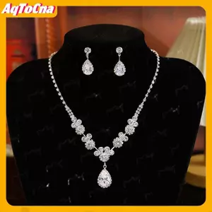 AqToCna Trang Sức Cưới Sang Trọng - Set 3 Món Zircon gồm Vòng Tay và Bông Tai