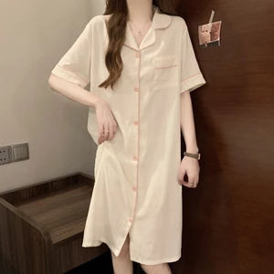 Mây Cotton Nữ Màu Trơn Váy Ngủ Rời Bộ Đồ Ngủ Ngắn Tay Gợi Cảm Loungewear