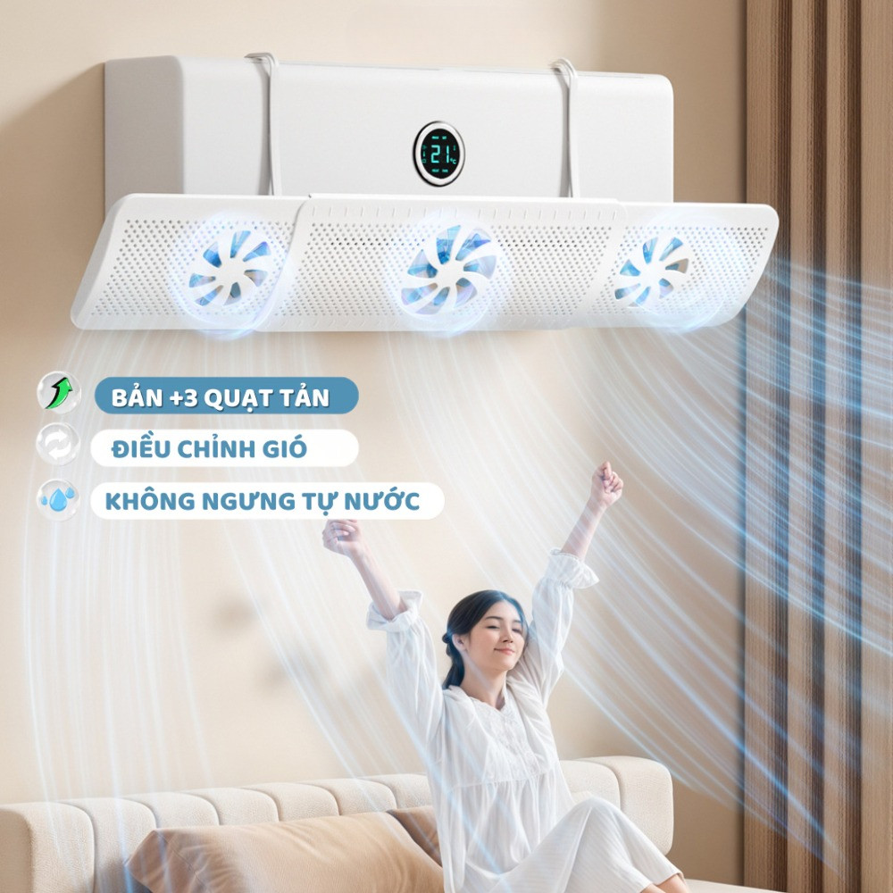 Tấm Chắn Gió Điều Hòa 3 Cánh Quạt Xoay 180 Độ, Kéo Giãn 52-86cm DINO Cản Gió Máy Lạnh Cho Cả Nhà