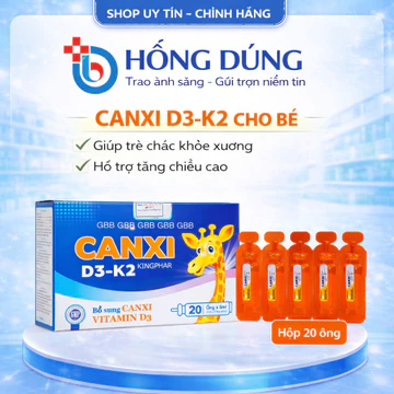 Ống Canxi D3 K2 Kingphar Cho Bé – Hỗ Trợ Bổ Sung Canxi, Giúp Xương Chắc Khỏe, Tăng Chiều Cao (Hộp 4 Vỉ x 5 Ống 5ml)