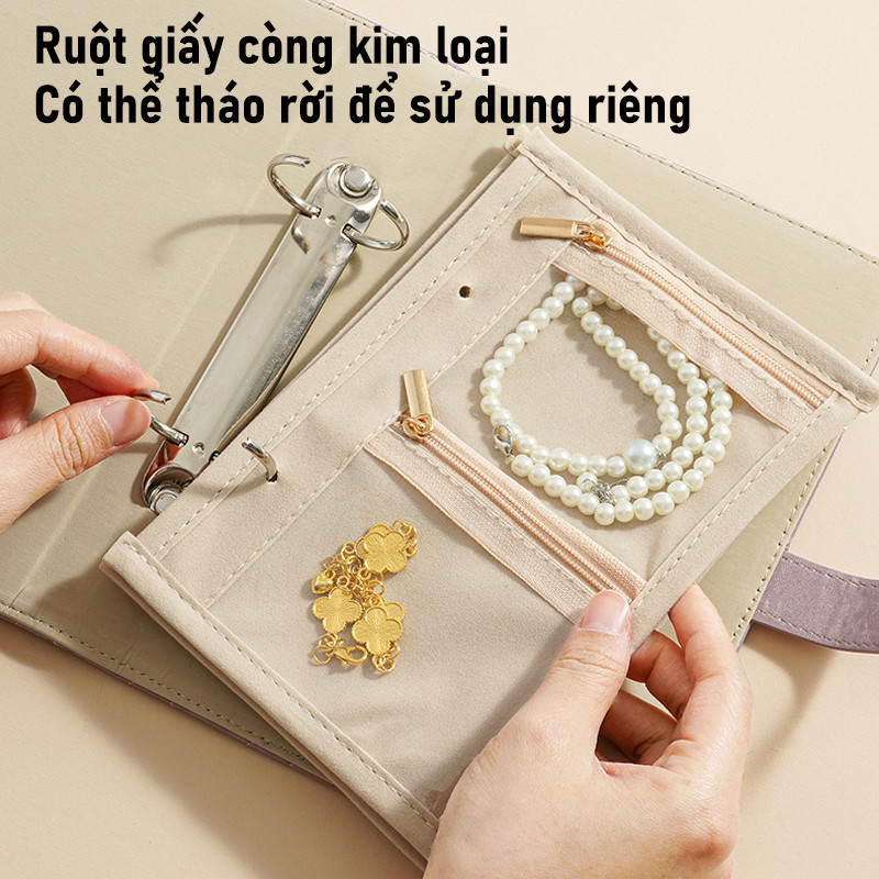 Sổ Tay Trang Sức Da PU – Sang Trọng, Túi Trong Suốt Nhiều Ngăn, Đựng Được Nhẫn, Vàng Miếng, Vòng Dây Chuyền