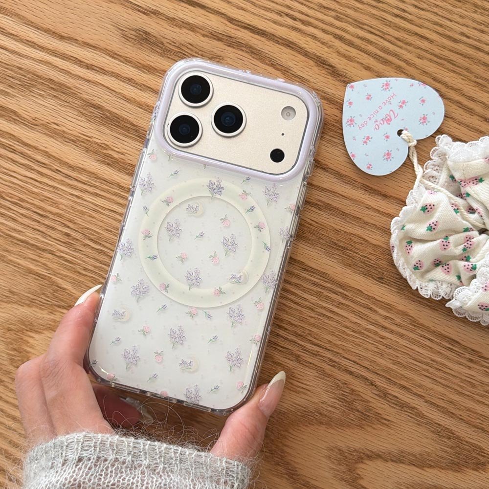 Ốp Lưng Cứng Tương Thích Với iPhone 13 14 14Pro 14ProMax 15 15Pro 15ProMax 16 16Pro 16ProMax 17 17Pro 17ProMax Ốp Nam Châm Họa Tiết Hoa Thơm Tím