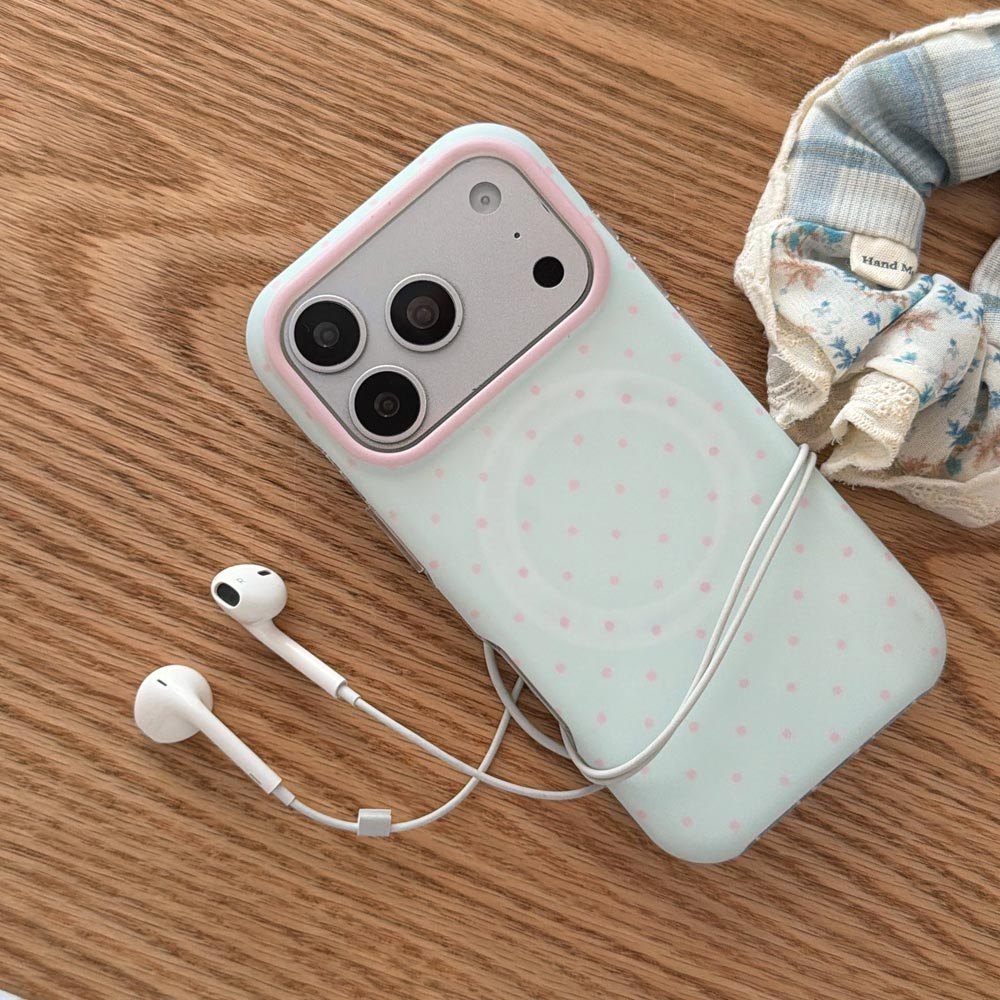 Vỏ cứng Tương thích với iPhone 13 14 14Pro 14ProMax 15 15Pro 15ProMax 16 16Pro 16ProMax 17 17Pro 17ProMax Macaron Wave Points Pattern Magnet Case