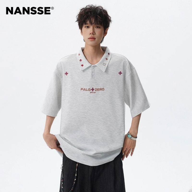 Áo sơ mi Polo thêu dành cho nam và nữ, thiết kế chữ thập độc đáo