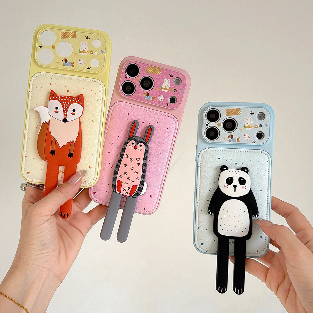 Ốp điện thoại da hình cáo Panda cho iPhone 17 Pro Max 16 15 14 13 Vỏ bảo vệ chống sốc
