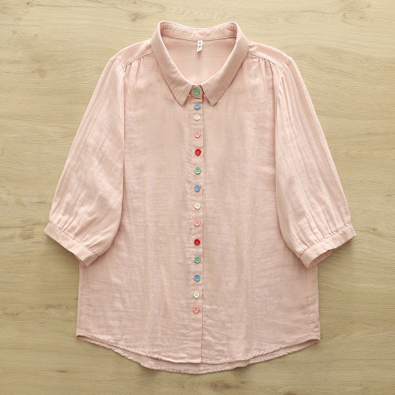 Áo sơ mi nữ tay ngắn cardigan, 100% sợi cotton chất lượng cao, nút màu biến