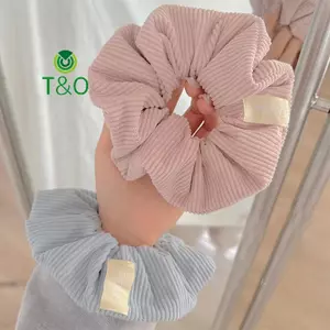 Dây buộc tóc co giãn sọc nhung màu trơn cổ điển, mũ nón đuôi ngựa ngọt ngào dành cho nữ